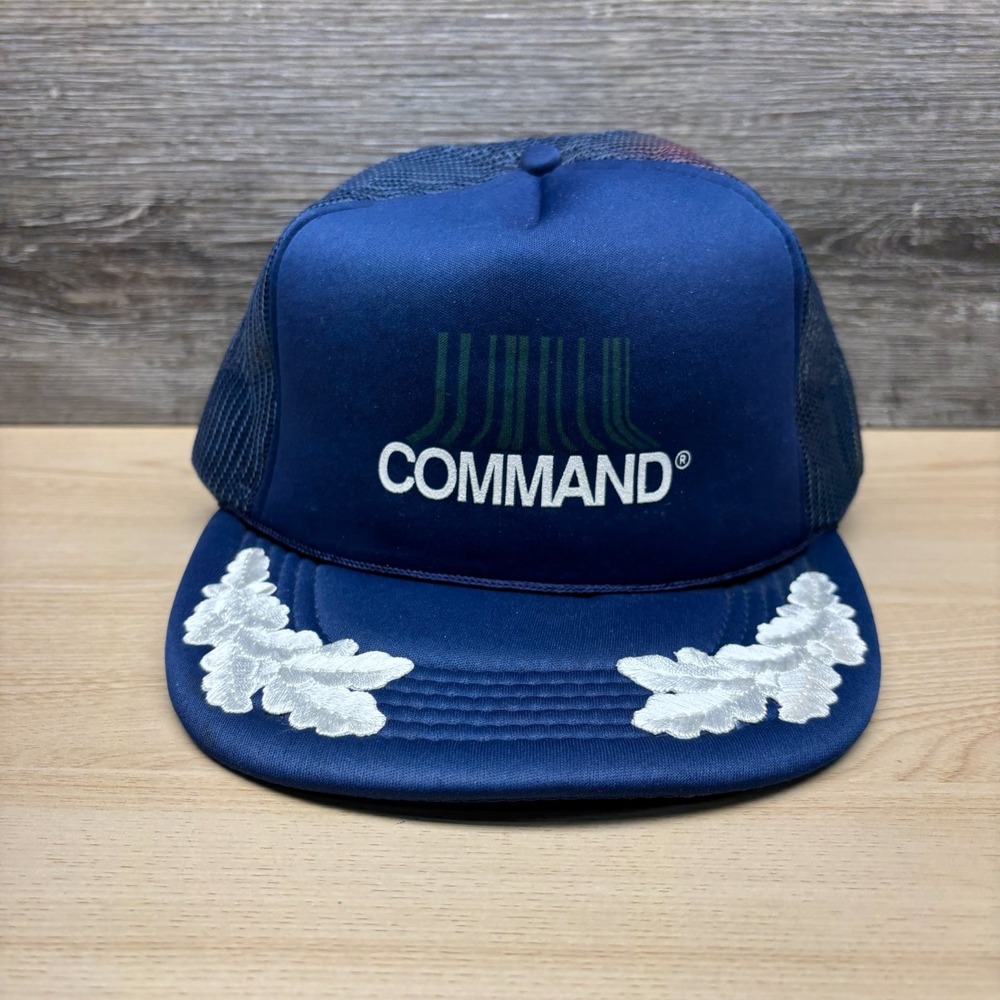 Vintage Command Hat Cap Snap Back Blue Scrambled Eggs Leaves Trucker Promo *